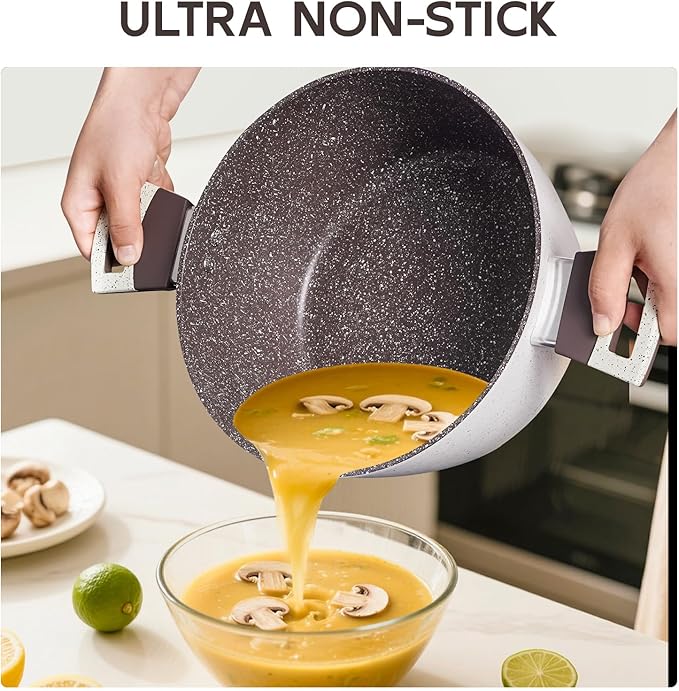 Nonstick Stock Pot with Lid, 4.2 QT Non-toxic Healthy Soup Pot with Stay-Cool Handles, Large Cooking Pot Casserole, PFOA PFAS PTFE Free for Pasta