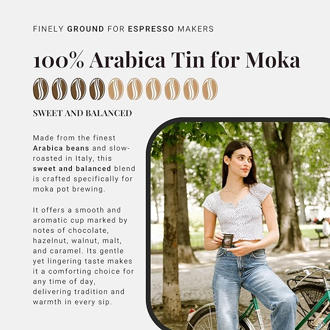 Caffè Vergnano Italian Finely Ground Espresso Coffee, 6 Pack – 100% Arabica for Moka, Intensity 4 – Sweet & Balanced Blend Slow Roasted with Notes of Chocolate, Hazelnut, Caramel, 8.82 oz Tin