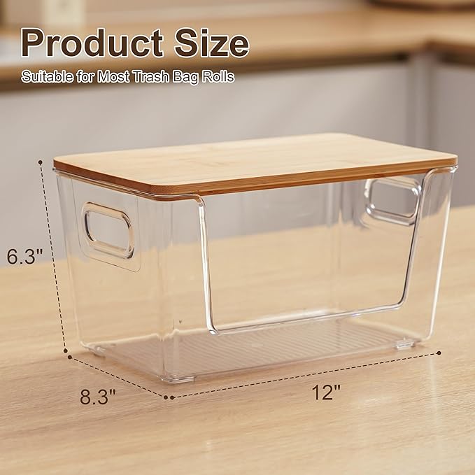 Citylife 2-Pack Extra Large Trash Bag Holders with Bamboo Tops and Handles, Laundry Room Organization and Storage for Home, Kitchen, Under-Sink Garbage Bag Dispenser