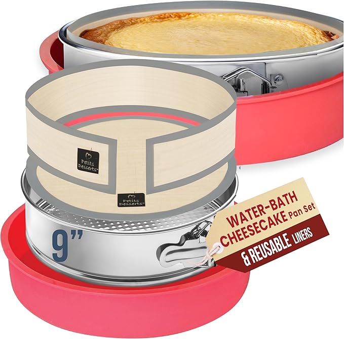 Cheese Cake Pans for Baking - NON TOXIC 9 Inch Spring Form Pan for Cheesecake with LEAKPROOF SILICONE PROTECTOR - STAINLESS STEEL 9 Inch Springform Pan for Cheesecake WATER BATH