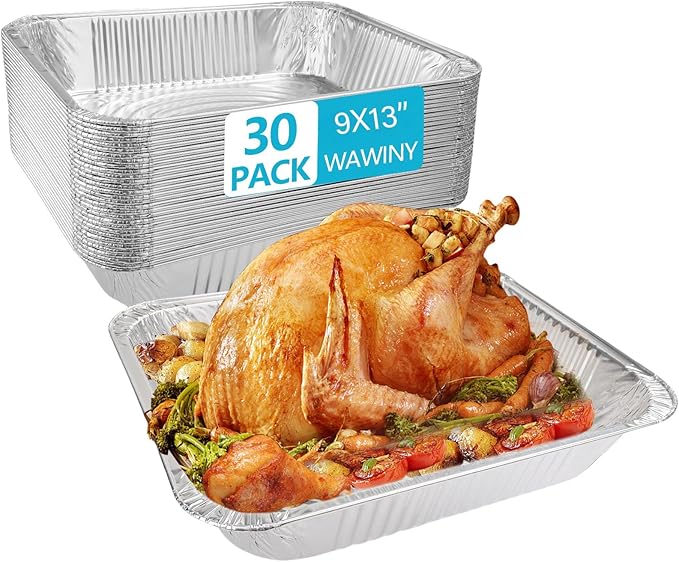 9x13 In Aluminum Pans, 30PCS Extra Deep Disposable Baking Pans for Roasting, Baking, Cooking, Food Prep, Chafing, Steam Table, Oven, Cake, and Party Catering.
