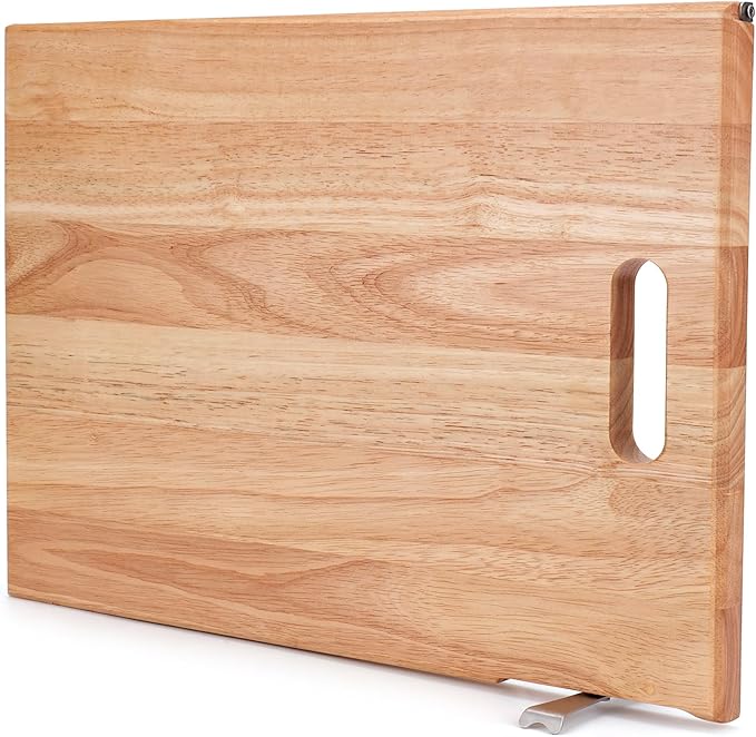 Wood Cutting Board for Kitchen with Built-in Stand, 40 x 30 cm Wooden Chopping Board Charcuterie Board for Cheese, Meat, Vegetables, Bread