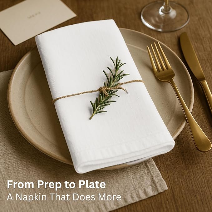 Thick Cotton Napkins – Flour Sack Napkin for Kitchen, Set of 12 (18"x18"), 100% Cotton, Highly Absorbent Hand Towels, Reusable Baking Cloths for Bread Proofing, Pastry & Tea Towels – White