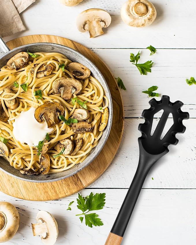 Silicone Pasta Fork, Kitchen Heat Resistant Noodle Spoon Server, BPA Free Spaghetti Strainer,12.8 inch