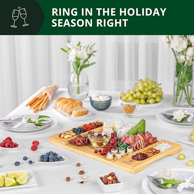 ROYAL CRAFT WOOD Charcuterie and Cheese Board - Large Bamboo Cheese Board - Serving Tray Platter - House Warming Gifts New Home, Gifts for Dad Fathers Day Dad Gifts from Daughter Son Wife - 15.5"x10"