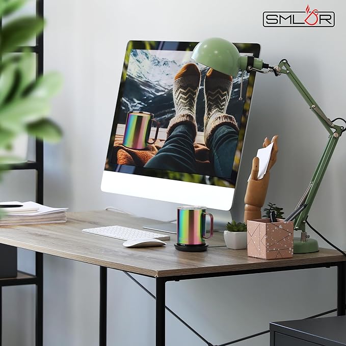 SMLDR Pro Heated Mug, 14 oz Smart Mug, Self-Heating, Adjustable Temperature, Battery Powered Heated Coffee Mug, Quick Recharge Time, Great for Coffee & Tea, Excellent Gift (Rainbow)