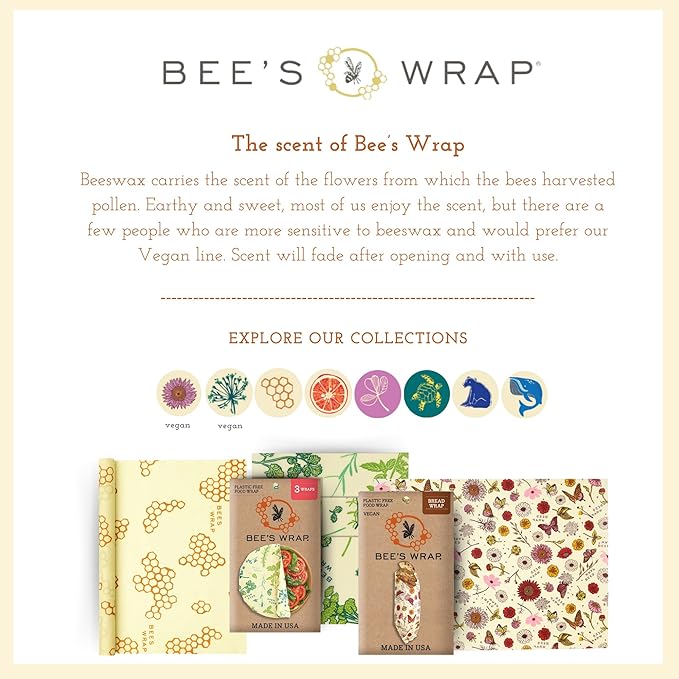 Bee's Wrap Beeswax Wraps for Food - Bees + Bears 3 Pack (2M 1 Sandwich) Made in USA Reusable & Organic Food Wraps, Sandwich Wrap - Eco-Friendly Alternative to Aluminum Foil & Plastic Wrap