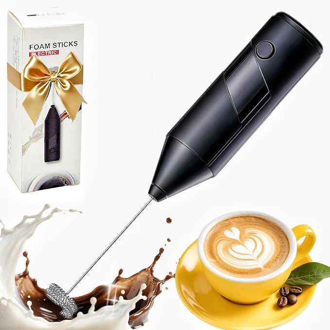 Milk Frother Handheld,Hand Mixer For Drinks with Detachable Stainless Steel Whisk,Electric Whisk for Coffee,Lattes,Cappuccino&Matcha,Cold Foam Frother with Easy-Clean&Portable Design-Black