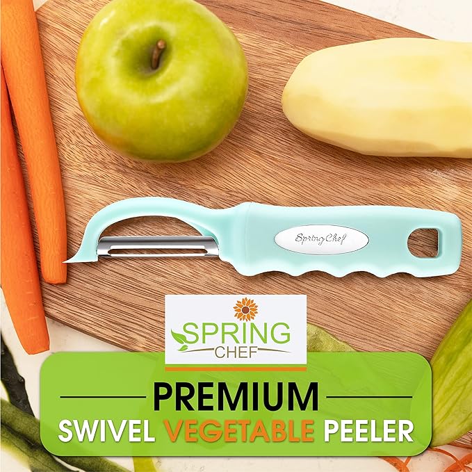 Spring Chef Premium Swivel Vegetable Peeler with Soft Grip Handle & Ultra Sharp Blades - Stainless Steel Potato Peeler - Kitchen Gadgets for Veggie, Fruit, Carrot, Apple, Cucumber - Mint