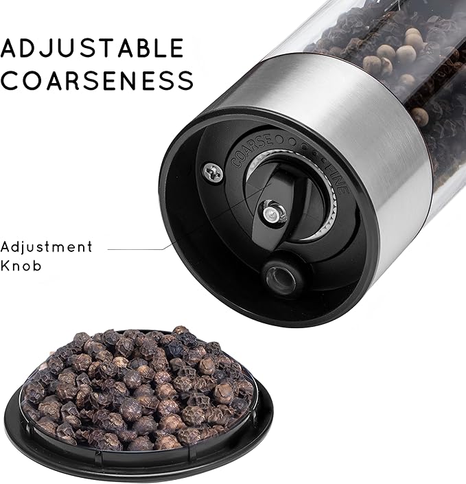 Electric Salt and Pepper Grinder Set Rechargeable, Automatic Salt and Pepper Grinder Set with Oversized Top Button, Stainless Steel Electric Salt and Pepper Shakers Set