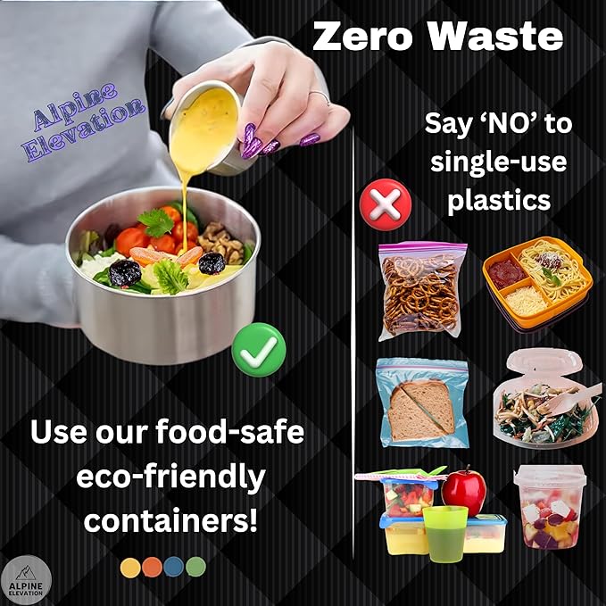 8 Pcs - 4 Stainless Steel Containers + 4 Silicone Lids | 304 Stainless Steel Snack Container | Nesting Snack and Dip Containers | Metal Food Storage