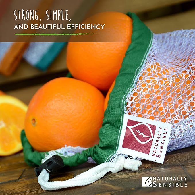 The Original Eco Friendly See Through Washable and Reusable Produce Bags - Soft Premium Lightweight Nylon Mesh Large - 12x14in - Set of 10 (Red, Yellow, Green, Blue, Purple)