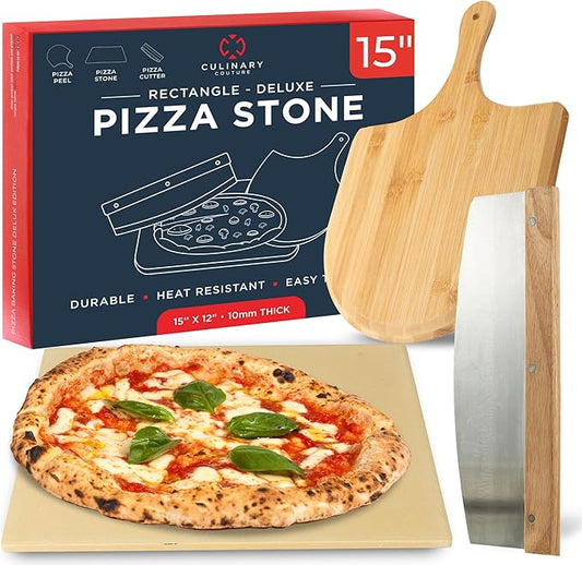 Pizza Stone for Oven Set - 15 x 12 inch Stone for Grill - 3PCS PizzaMaking Accessories - Large Pizza Oven Stones - Baking Stones for Bread and Pizzas