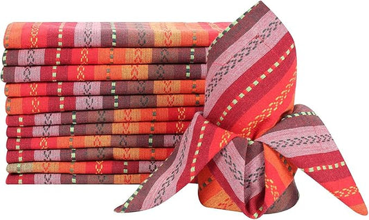 Cotton Cloth Napkins Set of 12 - Beautiful Elegant Soft Washable Reusable 18x18 Inch Dinner Napkin Perfect for Dining Table Décor Wedding Cocktail Party Thanksgiving Easter & Everyday Use - Red Multi
