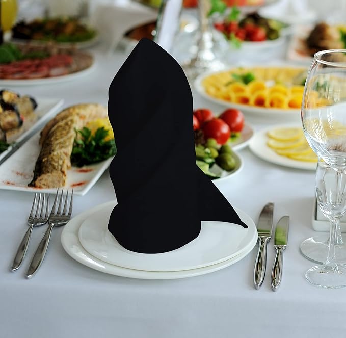 Kitchen Cloth Napkins 12 Pack 18X18 Inches Cotton Blend Soft Fabric with Hemmed Edges, Black Dinner Napkins Washable Reusable Durable Linen Napkins for Parties Table Setting Decor (Black) by PERLLI