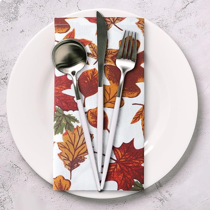 Urban Villa Cloth Napkins Leaves Print Dinner Napkins Set of 12 20X20 100% Cotton Absorbent Washable Durable Reusable Cloth Napkins Ideal for Farmhouse Party Thanksgiving Harvest Fall Dinner Napkins