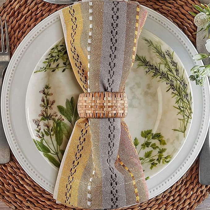 Multi Color Salsa Stripes Cotton Cloth Napkin Set of 12 - Durable Reusable Machine Washable for Dinner Table Décor, Wedding, Party, Bar, Cocktail, Everyday Use 18x18 Inch - Beige Multi