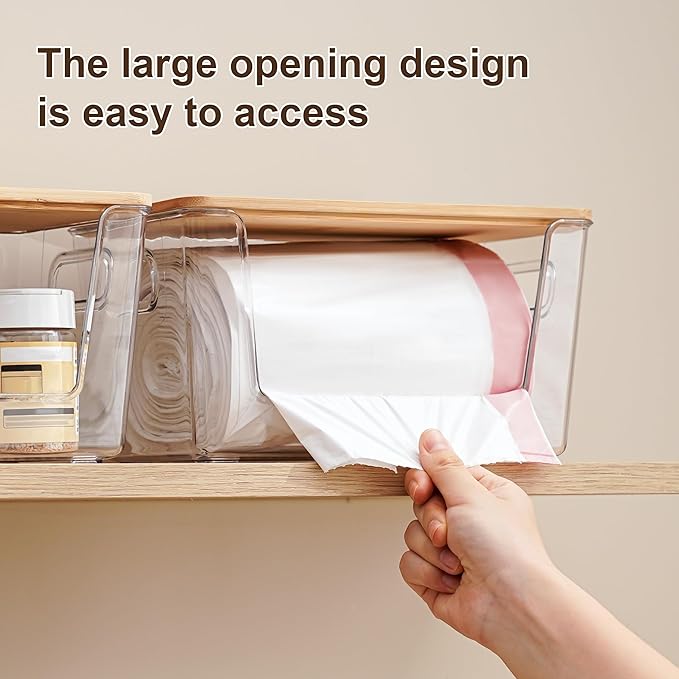 Citylife 2-Pack Extra Large Trash Bag Holders with Bamboo Tops and Handles, Laundry Room Organization and Storage for Home, Kitchen, Under-Sink Garbage Bag Dispenser