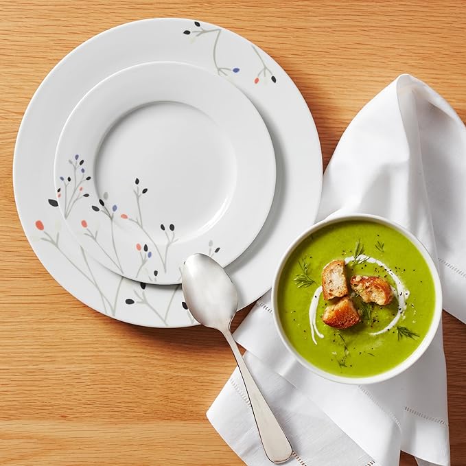 Amazon Basics Dinnerware Set, Microwave and Dishwasher Safe, Service for 6, 18-Piece Complete Kitchen, Plates, Dishes, Bowls, Branches