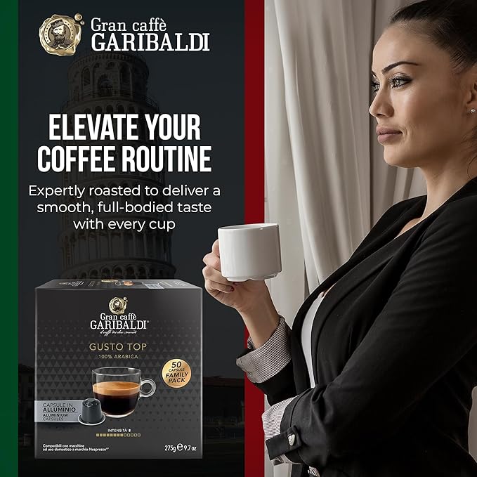 Gran Caffè Garibaldi Espresso Pods, Italian Roasted Compatible Nespresso Original Line Machines, 100% Arabica Blend, Brazilian & Central American Beans, Cocoa Aroma - Gusto Top (Aluminum) 200 Cups