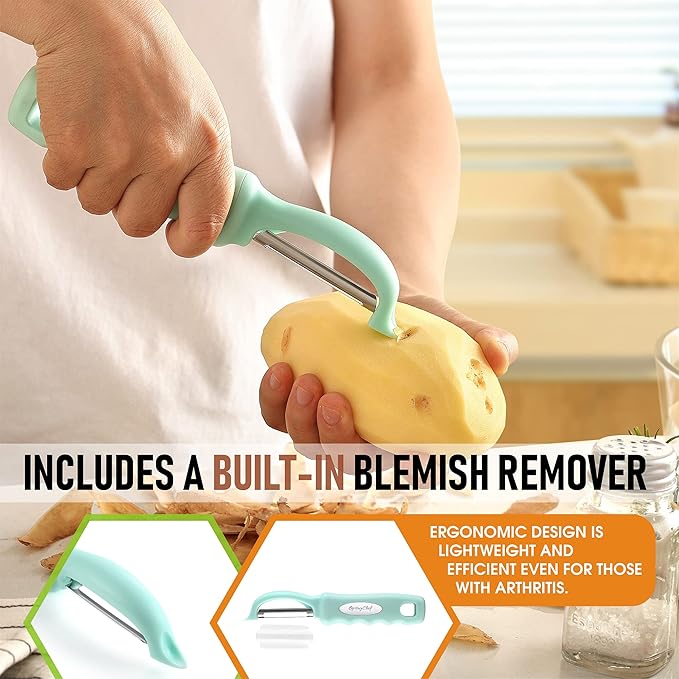 Spring Chef Premium Swivel Vegetable Peeler with Soft Grip Handle & Ultra Sharp Blades - Stainless Steel Potato Peeler - Kitchen Gadgets for Veggie, Fruit, Carrot, Apple, Cucumber - Mint