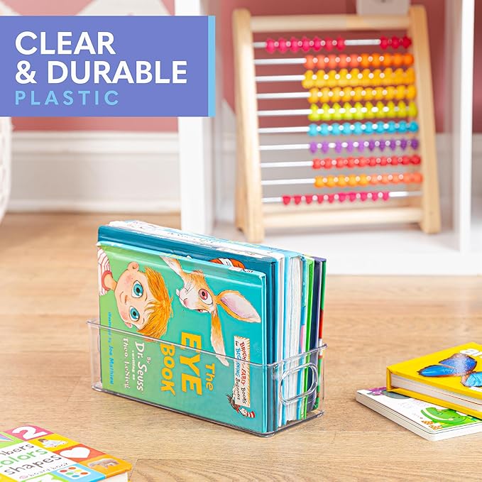 Plastic Food Storage Clear Container 2 Pack Bin with Handles for Organizing Kitchen, Pantry, Refrigerator, Freezer, Pantry, Cabinet, Closet, Bathroom. Stackable 10”x4”x3”