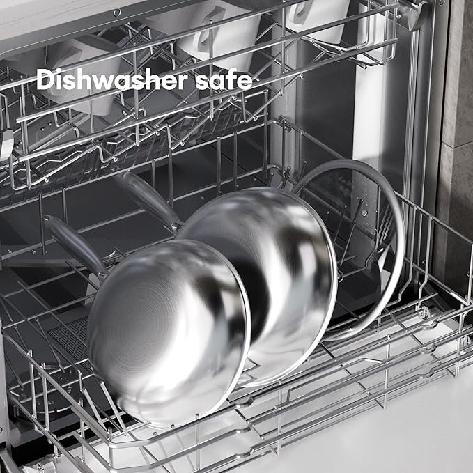 COOKER KING 12-Inch Wok with Lid, Hybird Nonstick Wok Professional Grade, Stainless Steel Woks & Stir-Fry Pans, Stay-Cool Handle, Dishwasher & Oven-Safe,Compatible with All Cooktops