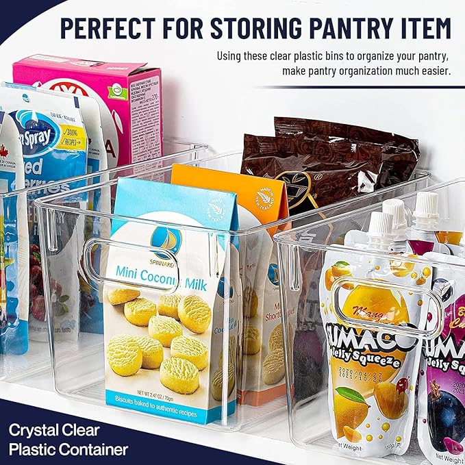 Clear Plastic Storage Bins with Lids, Perfect for Kitchen Organization or Pantry Organization and Storage, Stackable Fridge Organizer Bins, Storage Containers for Organizing, Cabinet Organizers