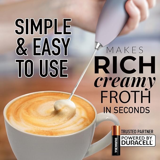 Zulay Kitchen Milk Frother Handheld Electric Whisk with AA Duracell Batteries – Durable Drink Mixer for Coffee, Lattes, Cappuccinos & More - Cloud