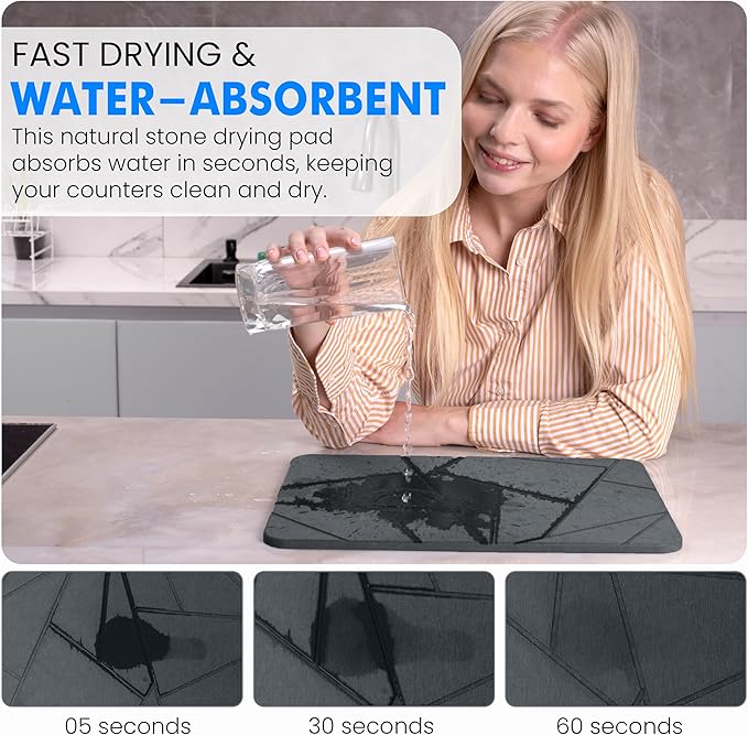 Dagons Stone Dish Drying Mats for Kitchen Counter Ultra Absorbent Ideal Dish Rack Alternative, Perfect Kitchen Essentials for New Home, Durable And Efficient(15.7 x 11.8 x 0.37 inches, Dark Gray)