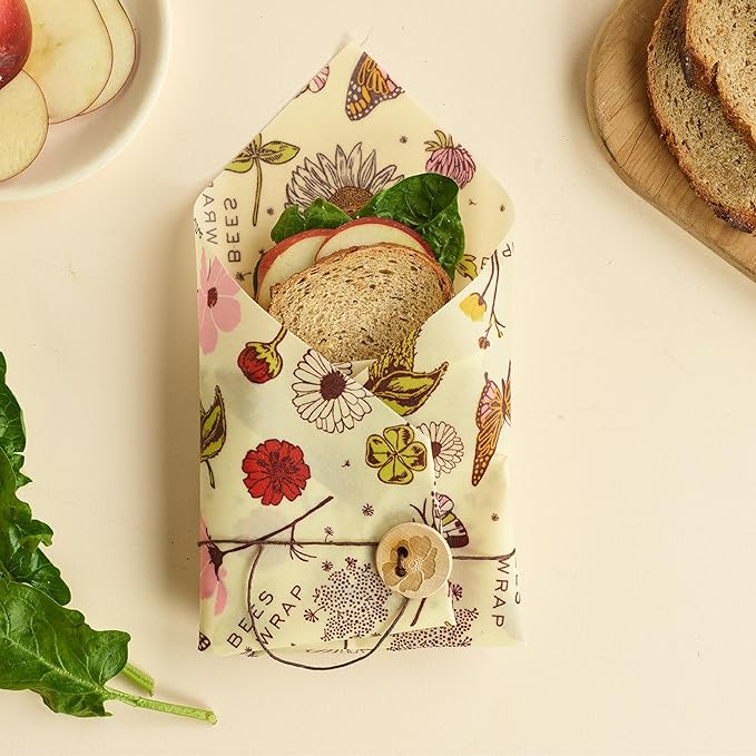 Bee's Wrap Vegan Beeswax Wraps for Food - Vegan Meadow Magic Sandwich Wrap - Made in USA Reusable Bread Bags - Organic & Eco-Friendly Alternative to Aluminum Foil, Sandwich Bags & Plastic Wrap