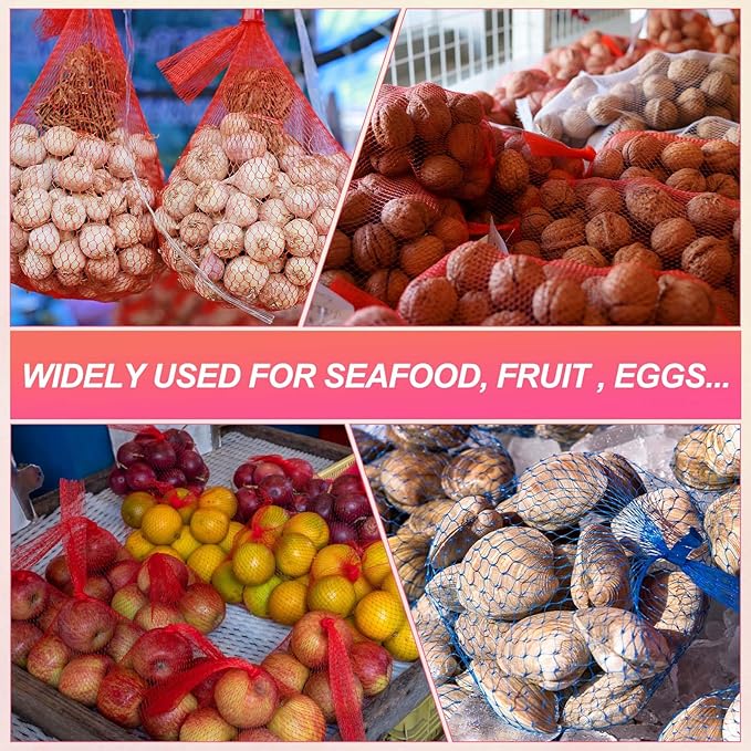 uxcell 100PCS Reusable Mesh Produce Bags, 15.7 Inches Egg Hatching Bags Washable Breathable Fruit Net Stretchable Mesh Netting Storage for Seafood Vegetable Onion Grocery Shopping, White