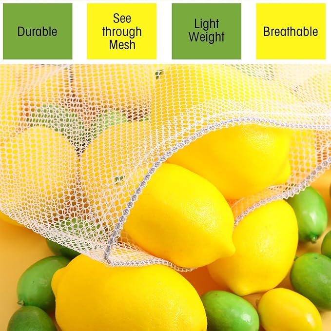 Frienda 20 Pcs Mesh Bags for Toys Storage 3 Sizes Reusable Produce Bags with Drawstring for Beach Bath Pool Toy Organizer, Fruits Vegetable Grocery Playroom Storage(Black, Gray, Blue)