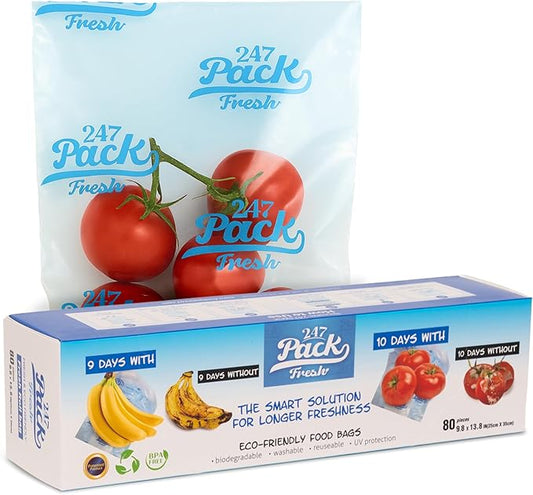 Freshpack 247 Roll 25×35 cm (~3.6 L) – Tear-Off Freezer Bags on a Roll, Reusable Food Storage Bags, Helps Keep Food Fresh up to 3× Longer – Biodegradable, BPA-Free, UV-Shielded, SGS Tested