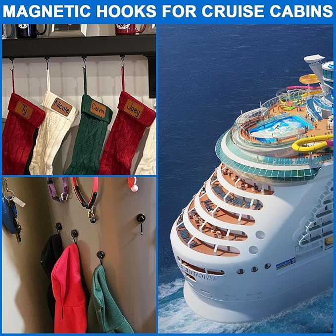 LOVIMAG Hooks, 40lbs+ Magnetic Magnet Hook 2025 Cruise Cabin Ship Essentials Heavy Duty Strong Refrigerator Fridge Hanging for Classroom Beach Vacation Kitchen Grills Home Mug Hanger (20 Pack), Black