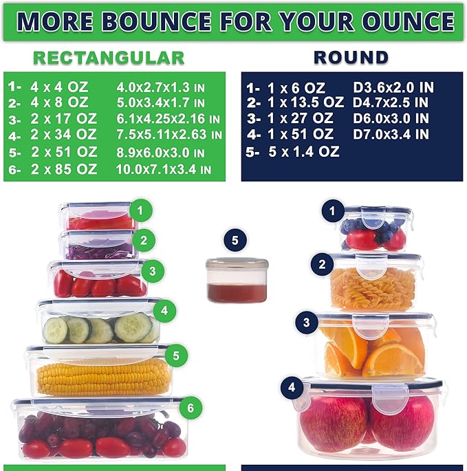 RockBerry 50 Pcs Large Food Storage Containers with Lids Airtight-85 OZ to small Containers-Total 526OZ Stackable Kitchen Set -BPA Free Leak proof containers- Freezer Microwave safe