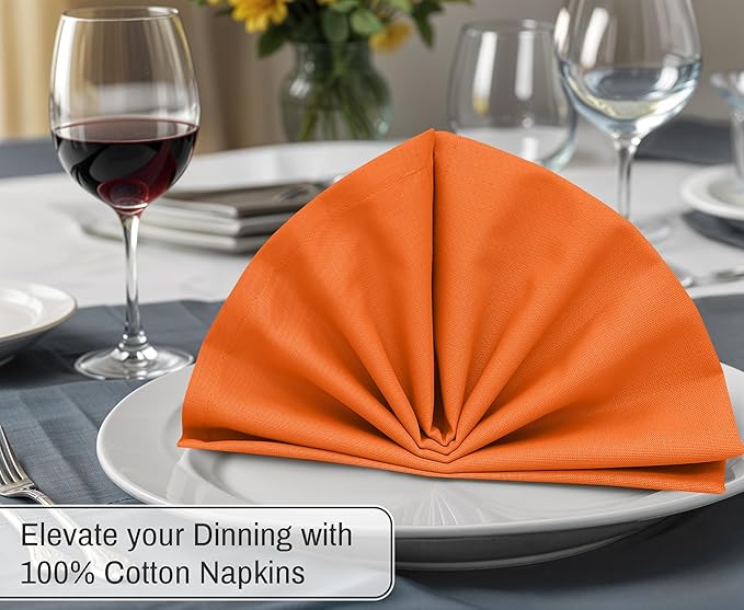 Ruvanti Cloth Napkins Set of 6, 18x18 Inches, 100% Cotton, Washable, Soft & Absorbent, Perfect for Wedding, Christmas, ‎Thanksgiving Dinners - Orange Peel