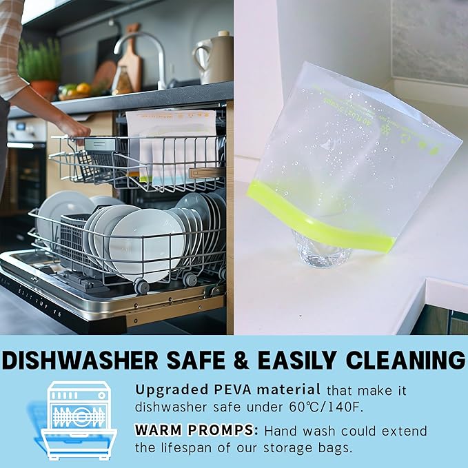 20 Pack Reusable Food Storage Bags,Leakproof Freezer Bags BPA Free Stand Up Sandwich Bags for Lunch Salad Fruit Travel,Dishwasher Safe(6 Gallon,8 Sandwich,6 Snack)