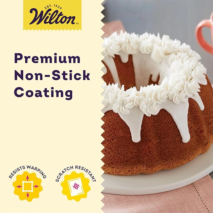 Wilton Gold Non-Stick 9.49 in Fluted Bundt Cake Pan, Stainless Steel Bakeware, Made without PFAS, Packaging May Vary