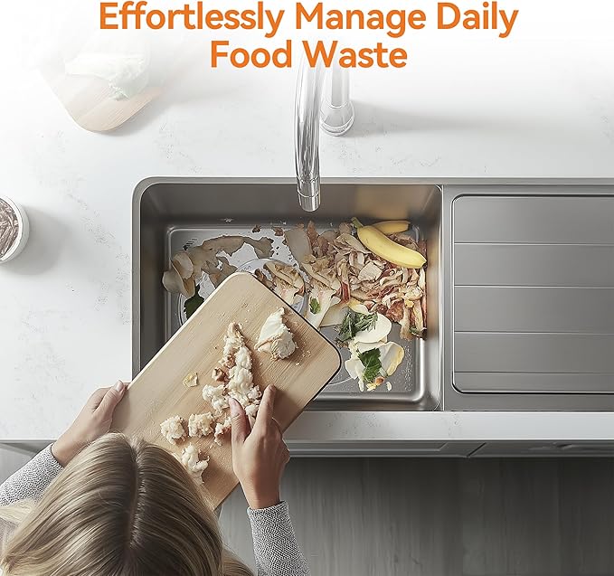 1/2 HP Garbage Disposal, Stainless Steel Food Waste Grinding System and 3-Bolt Mounting, Continuous Feed Compact Garbage Disposals, Power Cord Included, Taskmaid Series 50