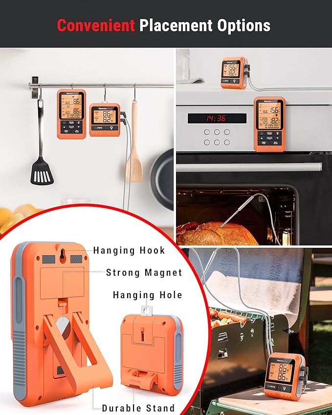 ThermoPro TP826 500FT Wireless Meat Thermometer, Dual Meat Probe Cooking Thermometer with HI/Low Alert, Food Grill Temperautre probe, Outdoor Fryer Accessories for BBQ, Smoker, Oven, Grilling Gift