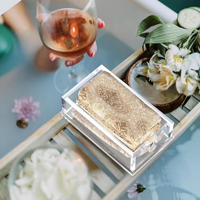 Napkin Holder for Table, Acrylic Napkin Paper Towel Holder for Kitchen, Clear Acrylic Guest Towel Holder Tray for Bathroom, Cocktail Napkin Holder for Dinner (Rectangle Clear 0.4+0.47in Thickness)