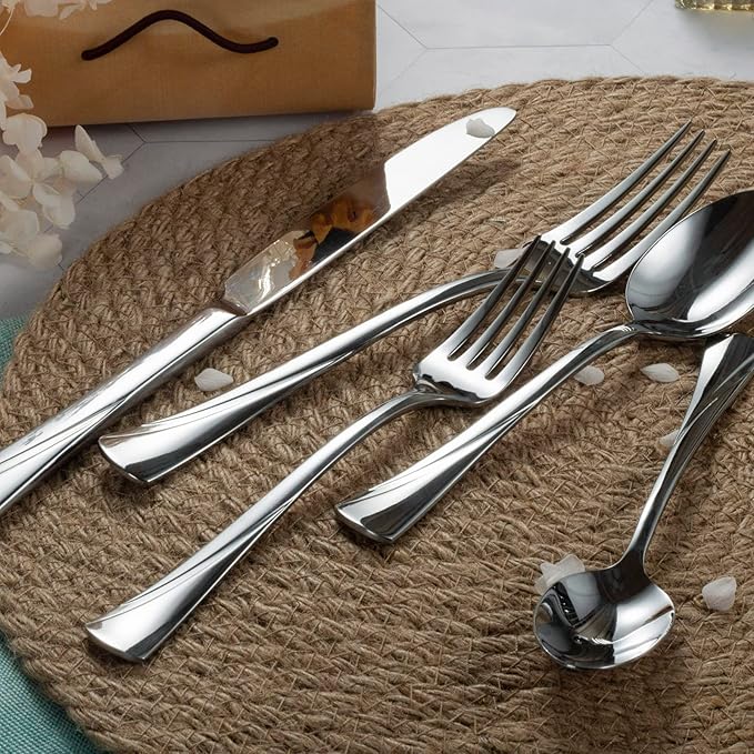 Alata Alice 65-Piece Silverware Set Stainless Steel Flatware Set,Service for 12,Mirror Polished Cutlery Set,Dishwasher Safe