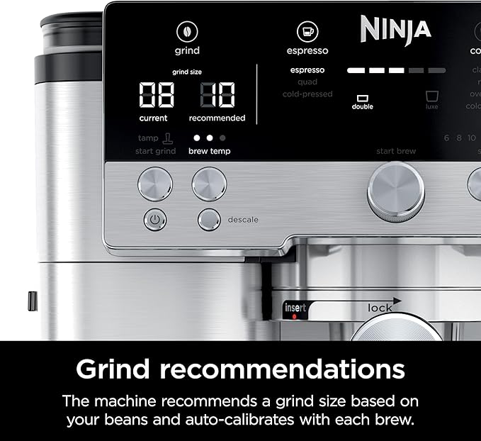 Ninja Luxe Café 3-in-1 Espresso, Drip Coffee and Cold Brew Machine | Intergrated Coffee Grinder, Milk Frother, Assisted Tamper & Built-In Espresso Accessory Storage | Stainless Steel | ES601