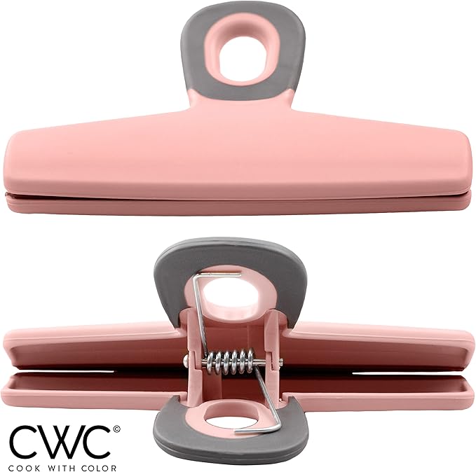 COOK WITH COLOR Food Clips - Wide Heavy Duty Chip Clips, Large Bag Clips for Food Storage with Air Tight Seal Grip, Pack of 8, Pink