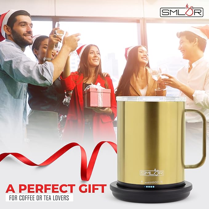SMLDR Pro Heated Mug, 14 oz Smart Mug, Self-Heating, Adjustable Temperature, Battery Powered, Great for Coffee & Tea, Excellent Gift (Gold)