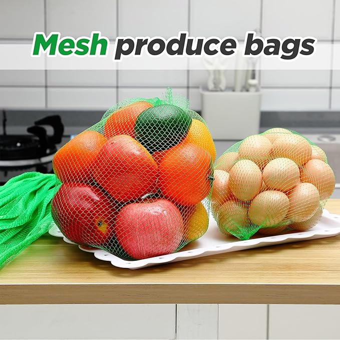 Windyun 1000 Pcs 20 Inch Reusable Mesh Nylon Netting Bulk, Fits Storage Egg Vegetable Seafood Fruits Bags Grocery Bags (Red, Green, White)