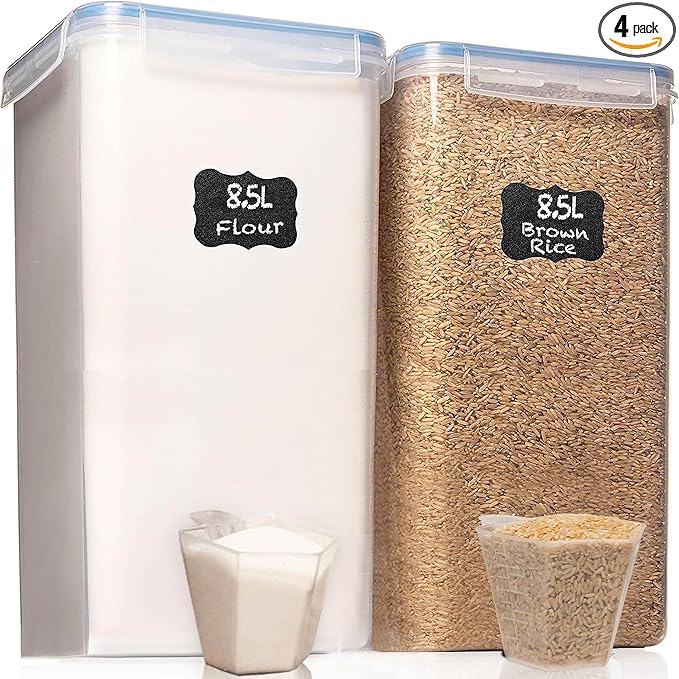 Flour Storage Container 2 PC [8.5L / 287 Oz] Extra Large Food Storage Containers with Lids - Airtight, Leak Proof, BPA-Free Plastic Flour Sugar Storage Containers - Bulk Storage for Kitchen & Pantry