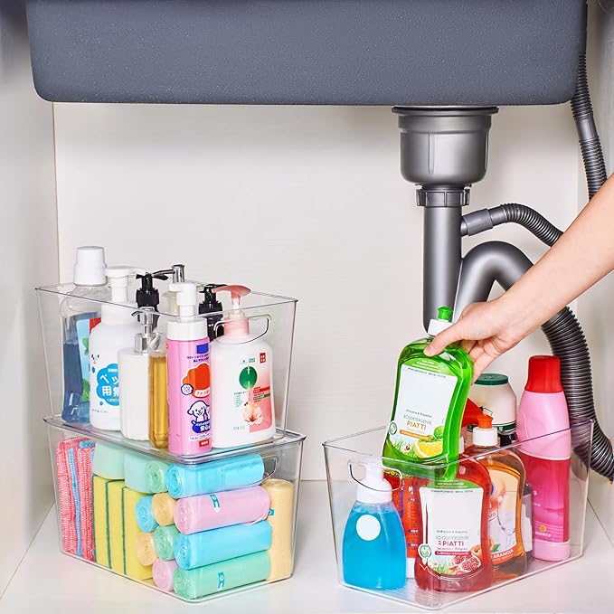 theaoo Clear Storage Bins with Lids Stackable - XLarge Plastic Containers for Pantry Organization and Storage - Perfect for kitchen,Fridge,Laundry Room,Bathroom,Garage,Closet,Cabinet Organizer -4 Pack