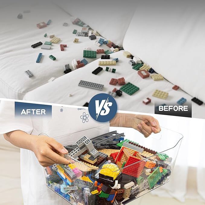 Clear Plastic Storage Bins 8 Pack with 16 Soft Silicone Handles, Organizer Bins for Home & Kitchen, Storage Containers for Pantry, Fridge, Laundry, Bathroom, Classroom